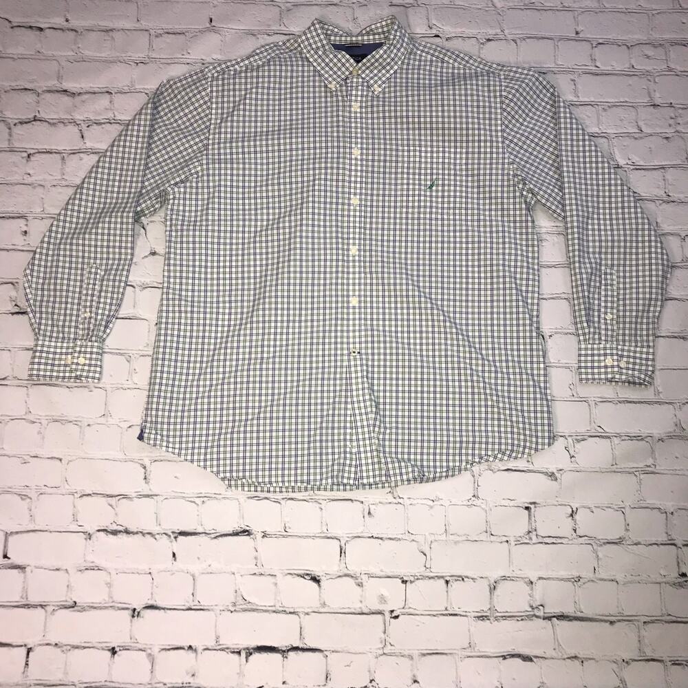 Nautica White w/ Blue & Green Square Print